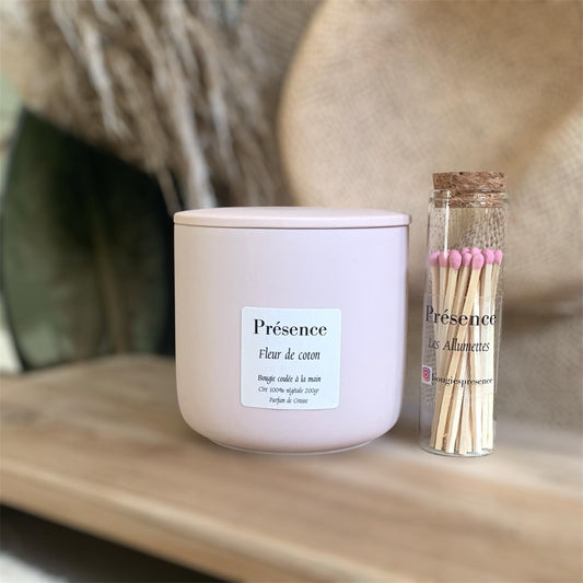 bougie fleur de coton rose poudre 200g