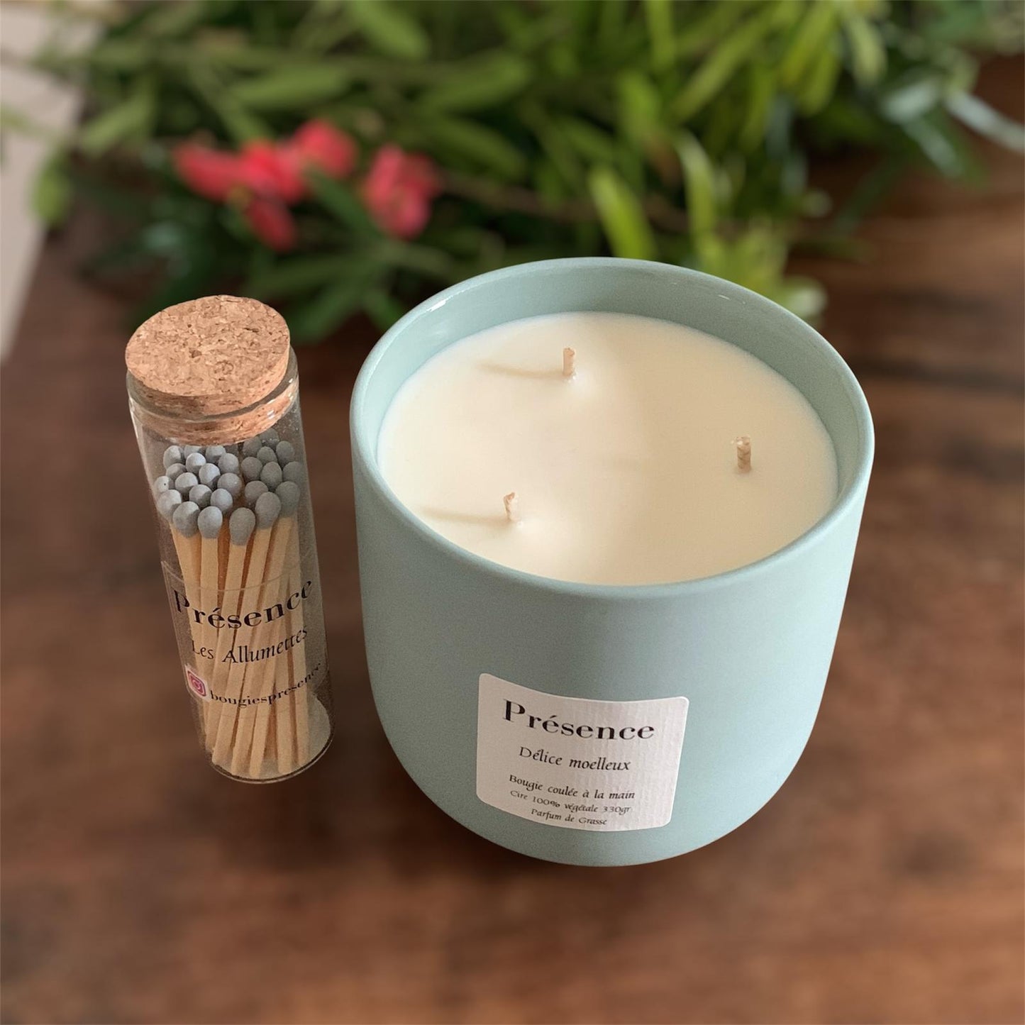 bougie delice moelleux vert paon 330g 3 meches