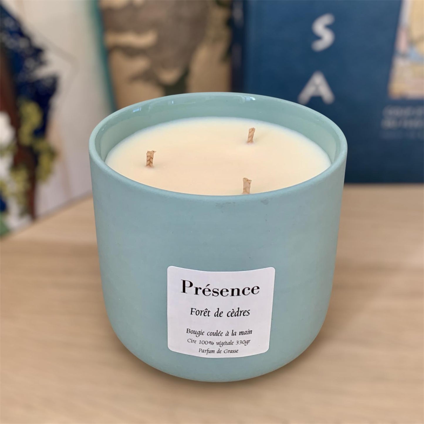 bougie foret des cedres vert paon 330g 3 meches