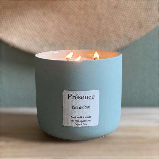 bougie rose ancienne vert paon 330g 3 meches